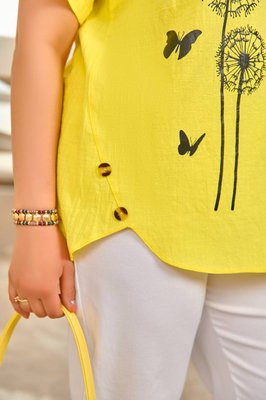 Жіноча льняна блуза колір жовтий р.58/60 433095 433018 фото