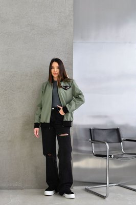 Жіноча куртка бомбер колір олива р.48/50 450748 450814 фото