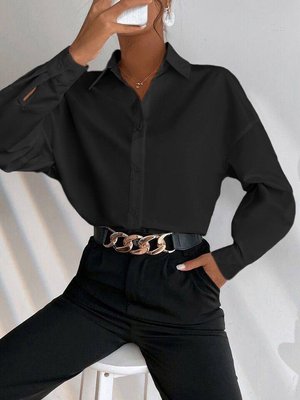 Жіноча сорочка із софту колір чорний р.48/50 451186 451264 фото
