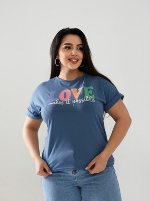 Жіноча футболка LOVE колір джинсовий р.56/58 432491 432432 фото