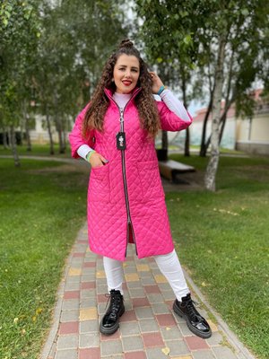 Жіноча куртка-пальто із плащової тканини малинового кольору р.50 406338 406343 фото