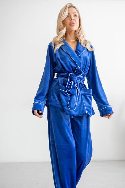 Жіноча піжама велюр Eva на запах кольору електрик р.L 442563 442555 фото