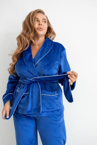 Жіноча піжама велюр Eva на запах кольору електрик р.L 442563 442555 фото