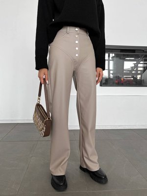 Жіночі штани з еко-шкіри колір кавовий р.42 443401 443406 фото