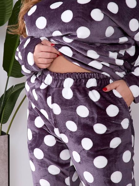 Жіноча махрова піжама в горох колір баклажан р.44/46 448308 448336 фото