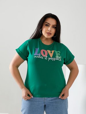 Жіноча футболка LOVE колір зелений р.56/58 432473 432433 фото