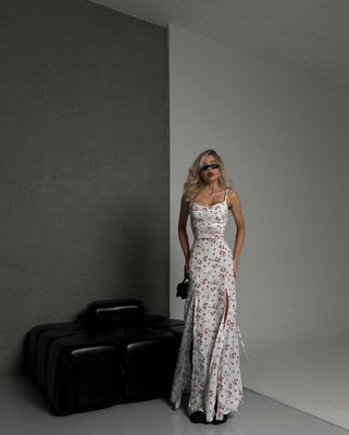Жіноча максі сукня із софту колір білий р.42/44 453157 453160 фото