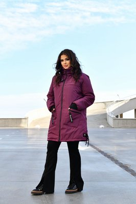 Жіноча куртка-пальто із плащової тканини колір марсал р.48/50 445909 445956 фото