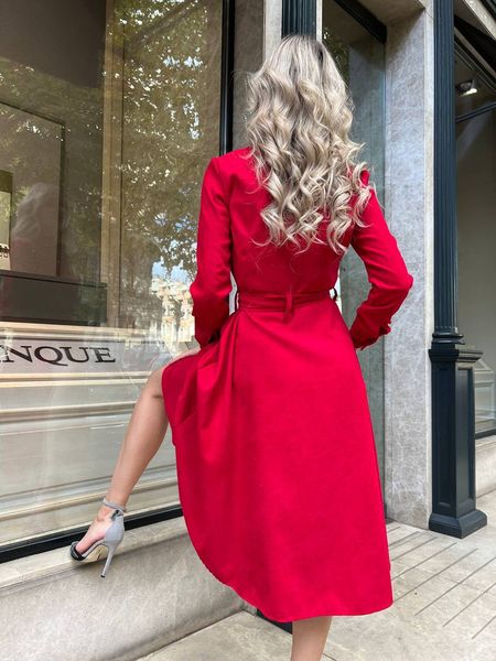Жіноча сукня із вельвету з поясом колір червоний р.42/44 446314 446322 фото