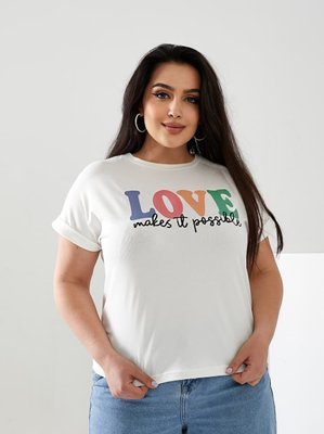 Жіноча футболка LOVE колір молочний р.56/58 432476 432434 фото