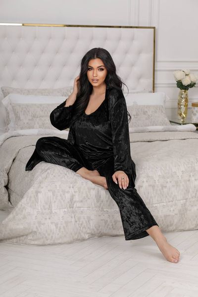Жіноча піжама-трійка колір чорний р.50/52 447461 447749 фото