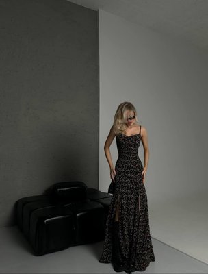 Жіноча максі сукня із софту колір чорний р.42/44 453158 453161 фото