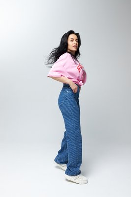 Жіночі джинси в смужку "PRO ПРЯМОТУ" колір синій р.34 445690 445706 фото