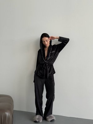 Жіноча піжама двійка плюш велюр колір чорний р.42/44 452516 452622 фото
