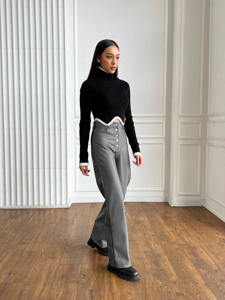 Жіночі штани з еко-шкіри колір сірий р.42 445244 445245 фото