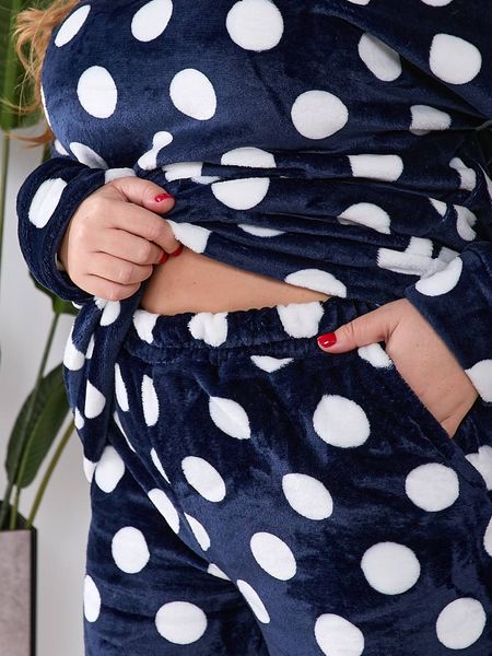 Жіноча махрова піжама в горох колір синій р.44/46 448310 448332 фото