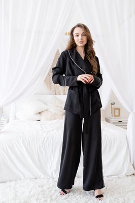 Жіночий костюм в піжамному стилі колір чорний р.M/L 408419 408418 фото