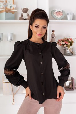 Жіноча блуза з рукавами з мереживом чорного кольору р.56/58 380941 380941 фото