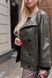 Жіноча шкіряна куртка колір хакі р.46/48 440390 440391 фото 3