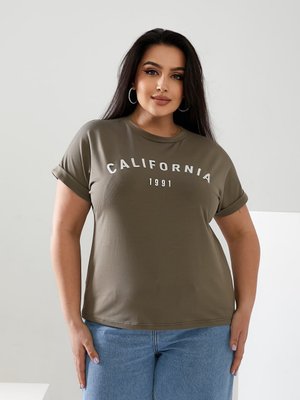 Жіноча футболка California колір світлий хакі р.52/54 432463 432428 фото