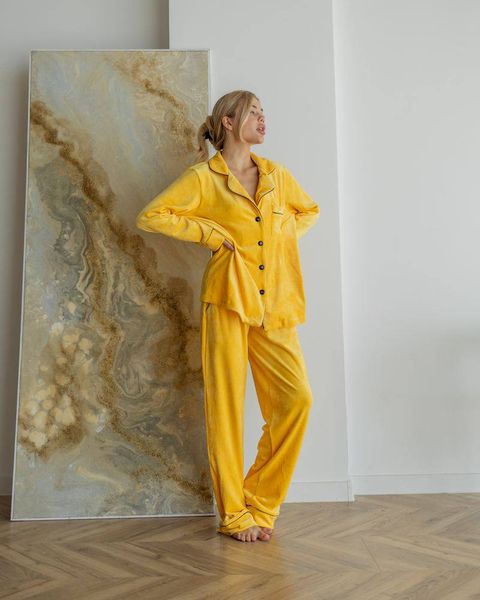 Жіноча піжама велюр Jeny на гудзиках колір жовтий р.L 443801 443771 фото