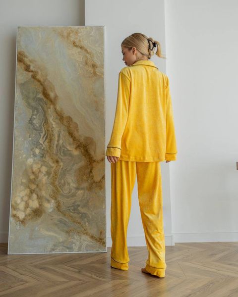 Жіноча піжама велюр Jeny на гудзиках колір жовтий р.L 443801 443771 фото