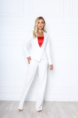 Жіночий брючний костюм асиметрія білого кольору на підкладці р.40 372780 377010 фото
