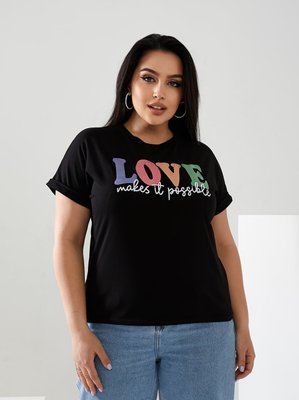 Жіноча футболка LOVE колір чорний р.56/58 432470 432364 фото