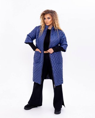 Жіноча куртка-пальто з плащової тканини синього кольору р.48 358120 377511 фото