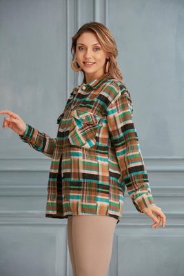 Жіноча сорочка в клітку колір бірюзовий р.XL 455177 455176 фото
