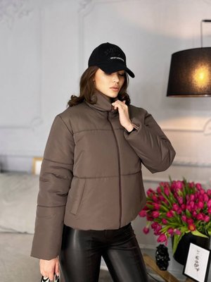 Жіноча укорочена куртка тепла колір шоколад р.42/44 448646 448702 фото