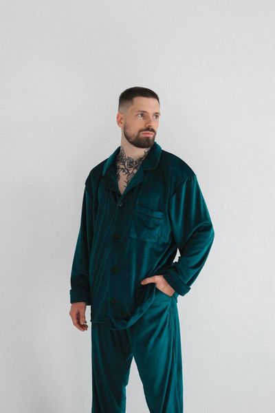 Чоловіча піжама з велюру колір смарагдовий р.L 449787 449788 фото