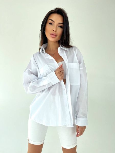 Жіноча базова сорочка з бавовни колір білий р.42/46 449324 449324 фото