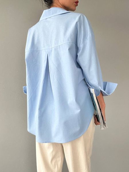 Жіноча базова сорочка з бавовни колір блакитний р.42/46 449325 449325 фото