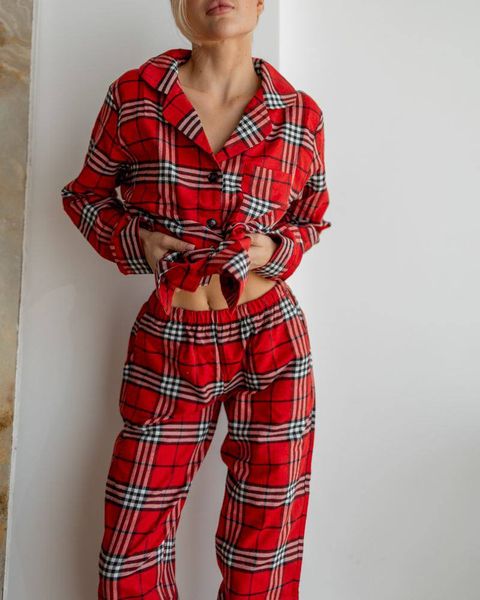 Жіноча піжама байка Liza колір червоно-білий р.L 443835 443770 фото