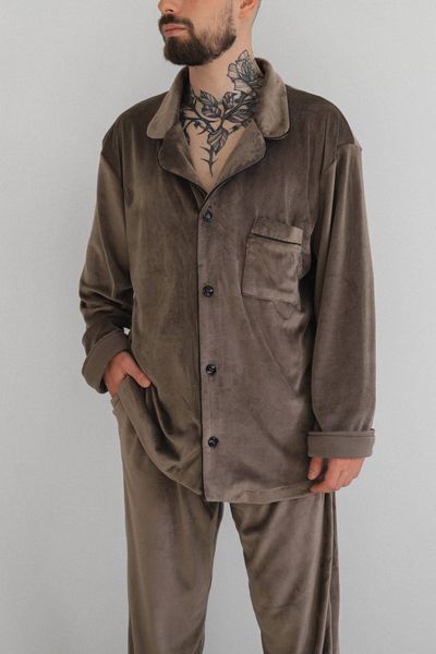 Чоловіча піжама з велюру колір коричневий р.L 449784 449785 фото