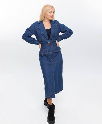 Жіночий джинсовий тренч на поясі колір синій р.XS/S 445674 445683 фото