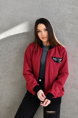 Жіноча куртка бомбер колір бордовий р.48/50 450747 450808 фото