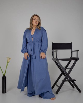 Жіночий піжамний костюм трійка колір джинсовий р.L/XL 448617 448469 фото