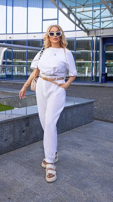 Жіночі льняні штани колір білий р.56/58 455700 455572 фото