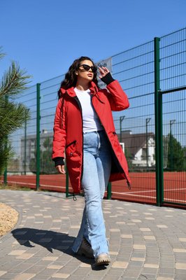 Жіноча куртка з капюшоном колір червоний р.48/50 449633 449820 фото