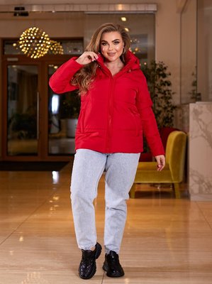 Жіноча весняна куртка червоного кольору р.48/50 406435 406438 фото