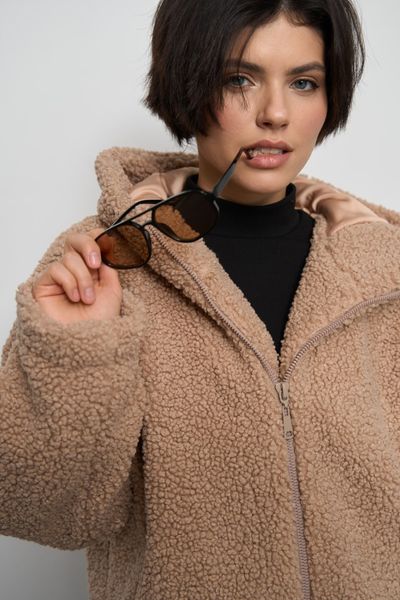 Жіноча куртка Тедді баранчик з капюшоном колір капучино р.L/XL 450902 450897 фото