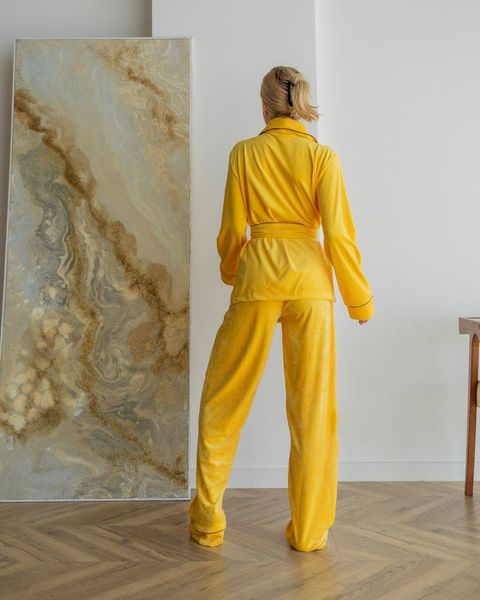 Жіноча піжама велюр Eva на запах жовтого кольору р.L 443804 443772 фото