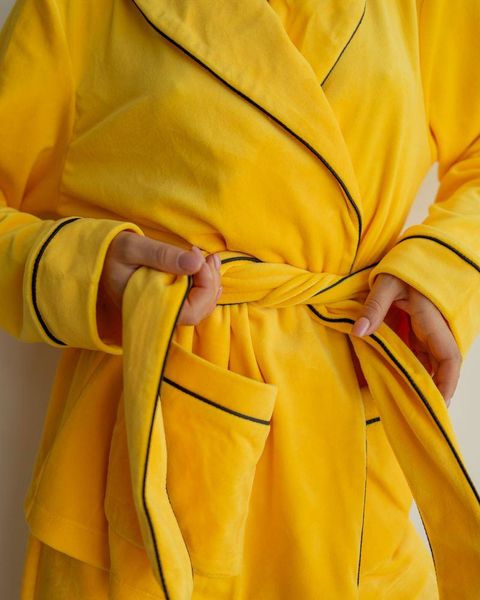 Жіноча піжама велюр Eva на запах жовтого кольору р.L 443804 443772 фото