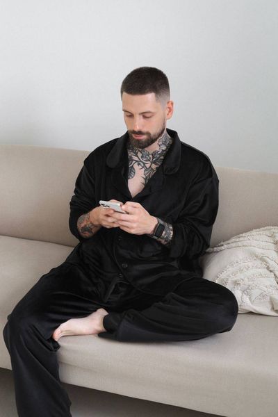 Чоловіча піжама з велюру колір чорний р.L 449793 449794 фото