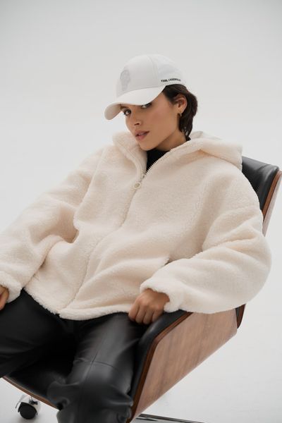 Жіноча куртка Тедді баранчик з капюшоном колір молочний р.L/XL 450901 450884 фото
