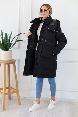 Жіноча куртка до коліна колір чорний р.S 445205 445205 фото