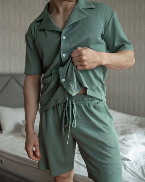 Чоловічий піжамний костюм колір зелений р.XL 453364 453363 фото