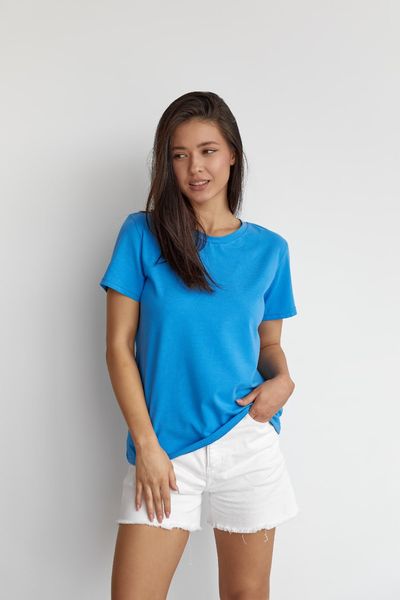 Жіноча базова футболка колір блакитний р.2XL 449911 449643 фото